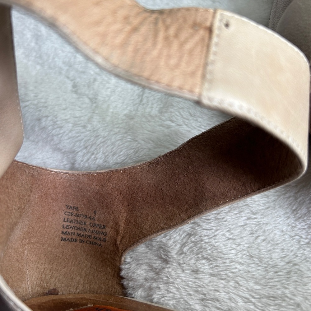 Miz Mooz Metallic Taupe Wedge Sandals with Button Accents - Picture 9 of 9